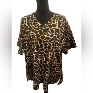 Printed Black and Yellow Women’s Short-sleeve Scrub Top